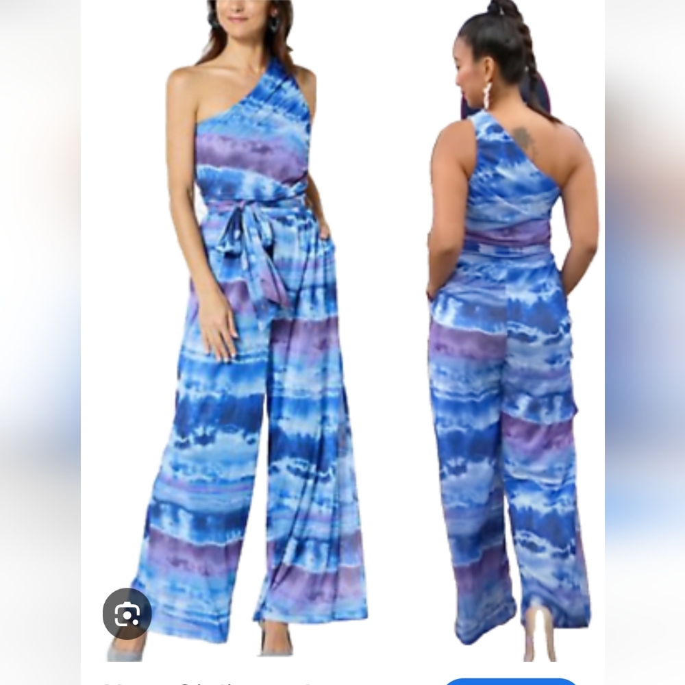 G by Giuliana One-Shoulder Blue and Purple Jumpsuit 3X
